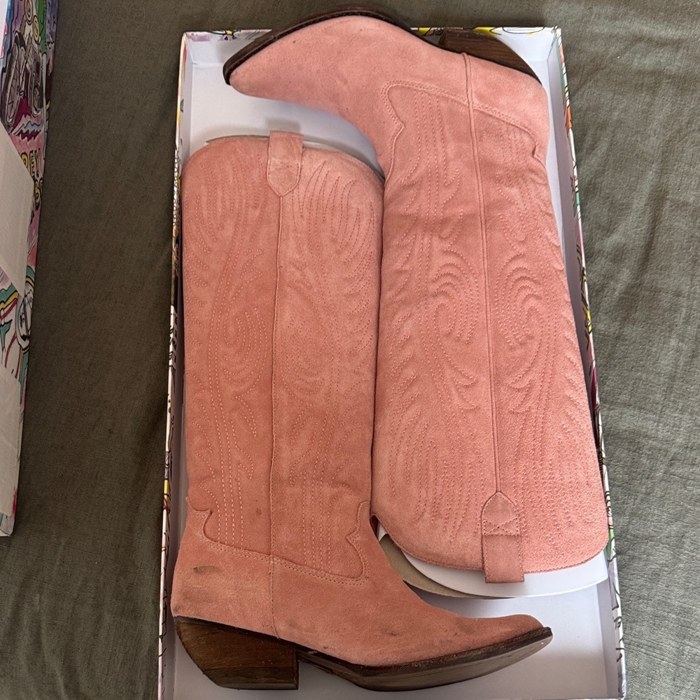 Pink Suede Western Boots Jeffrey Campbell